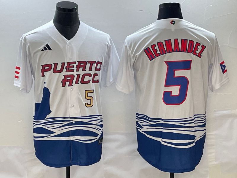 Men 2023 World Cub Puerto Rico #5 Hernandez White Nike MLB Jersey2